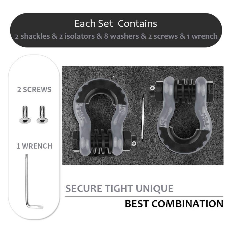 AMBULL Shackles 3/4" D Ring Shackle (2 Pack) 45,0000lb Break Strength with 7/8" Pin, Anti Theft Security Screws, Isolator & Washer Kits for Use with Tow Strap Winch Truck Vehicle Recovery, Grey - Image 4